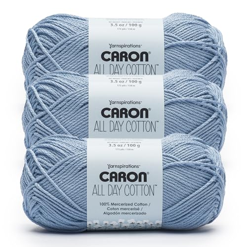 Caron Ganztägige Baumwolle, 100% merzerisiertes Baumwollgarn, 170 m, Blau, 3 Stück von Caron