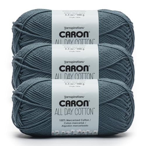 Caron Ganztägige Baumwolle, 100% merzerisiertes Baumwollgarn, 173 m, 100% landeblau, 3 Stück von Caron