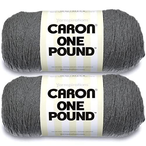 Caron One Pound Med Gray Mix Garn – 2 Packungen mit 454 g – Acryl – 4 Medium (Kammgarn) – 800 Meter – Stricken/Häkeln von Caron