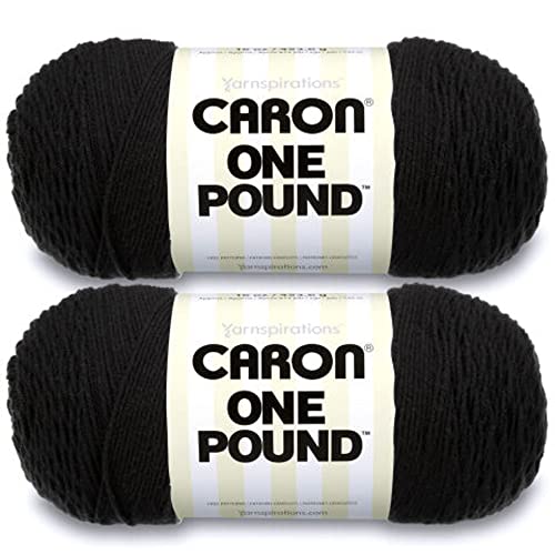 Caron One Pound schwarzes Garn – 2 Packungen mit 454 g – Acryl – 4 Medium (Kamm) – 800 Meter – Stricken/Häkeln von Caron