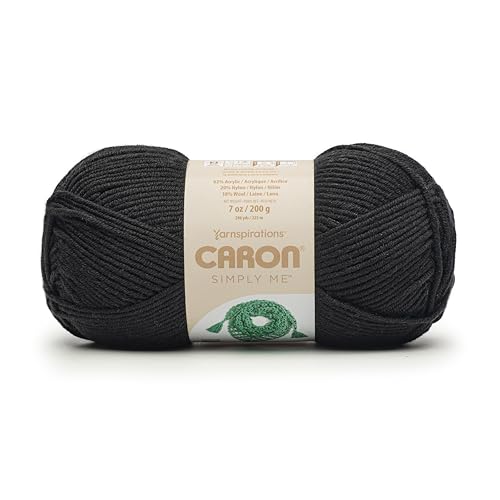 Caron Simply Me schwarzes Garn, 2 Packungen mit 200 g, 62% Acryl, 20% Nylon, 18% Wolle, Nr. 5 sperrig, 240 m – Stricken/Häkeln von Caron