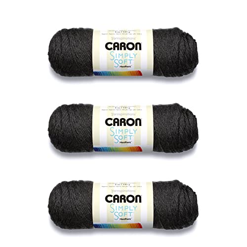 Caron Simply Soft Charcoal Heather Garn – 3 Stück 141 g – Acryl – 4 Medium (Kammgarn) – 220 Meter – Stricken/Häkeln von Caron