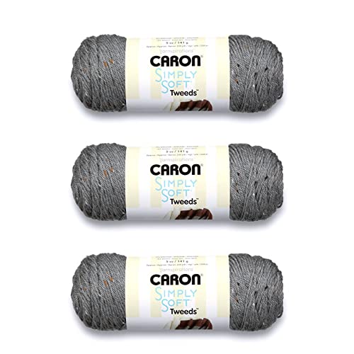 Caron Simply Soft Grey Heather Tweeds Garn – 3 Stück 141 g – Acryl – 4 Medium (Kammgarn) – 220 Meter – Stricken/Häkeln von Caron