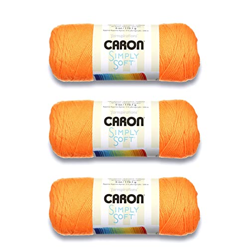Caron Simply Soft Neon Orange Garn – 3 Stück 170 g – Acryl – 4 Medium (Kammgarn) – 300 Meter – Stricken, Häkeln und Basteln von Caron