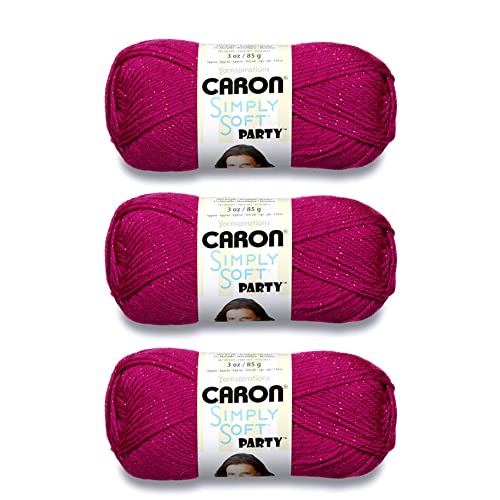 Caron Simply Soft Party Fuchsia Sparkle Garn – 3 Packungen mit 85 g – Acryl – 4 Medium (Kamm) – 160 Meter – Stricken/Häkeln von Caron