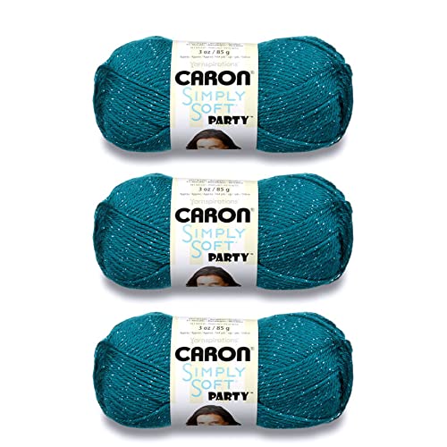 Caron Simply Soft Party-Garn, glitzernd, Blaugrün, 85 g, Acryl, 4 mittelgroß, 160 m, Stricken, Häkeln und Basteln, 3 Stück von Caron