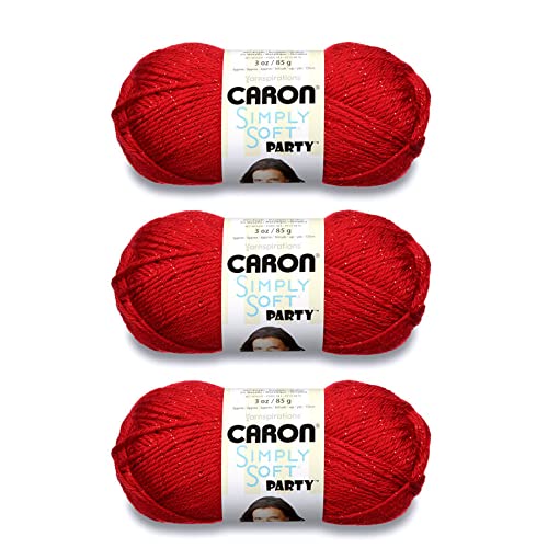 Caron Simply Soft Party Red Sparkle Garn – 3 Packungen mit 85 g – Acryl – 4 Medium (Kammgarn) – 160 Meter – Stricken, Häkeln und Basteln von Caron