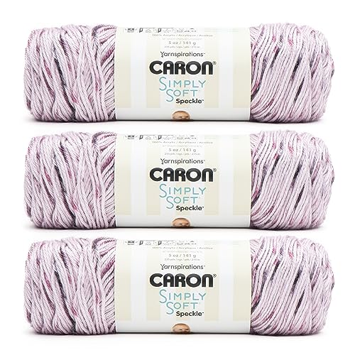 Caron Simply Soft Speckle Glyzinien-Garn, Acryl, Nr. 4 Kammgarn, Größe M, 230 m, Stricken, Häkeln und Basteln, 3 Stück von Caron