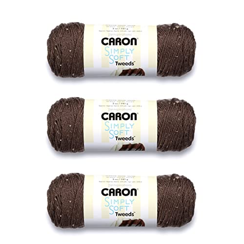 Caron Simply Soft Taupe Tweed Garn – 3 Packungen mit 141 g – Acryl – 4 Medium (Kamm) – 220 Meter – Stricken/Häkeln von Caron