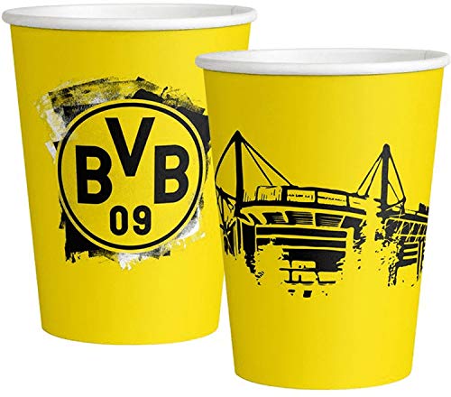 Carpeta/Amscan 6 Bierbecher * DORTMUND * zur Fussball-Party und Geburtstag | Fan schwarz-gelb Fußball Kindergeburtstag Partybecher Cups Pappbecher von Carpeta/Amscan