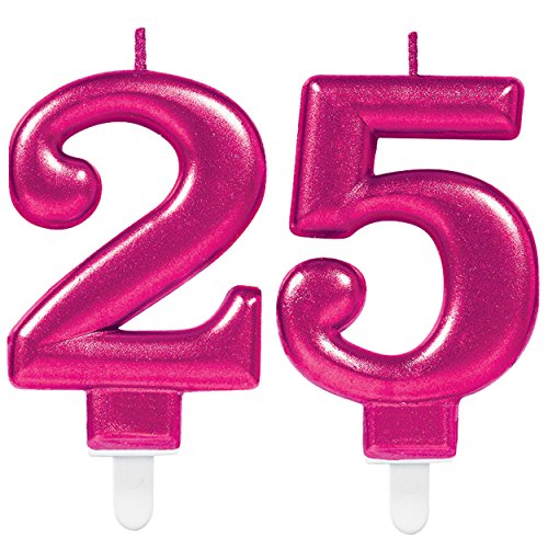 2x Zahlenkerzen * ZAHL 25 * in PINK | ca. 12cm x 10cm groß | Deko 21. Geburtstag Geburtstagskerze Kerze von Carpeta