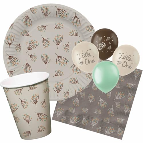 37-tlg Babyshower-Set * BLOOMING BABY NEUTRAL * für 8 Gäste mit Teller + Becher + Servietten + Luftballons | zur geschlechtsneutralen Baby Party | Shower Deko Partydeko von Carpeta