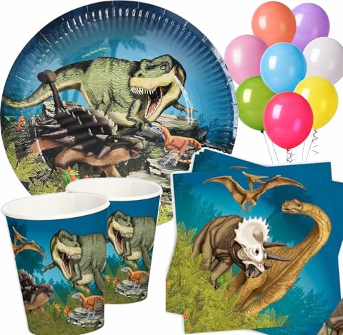 37-tlg. Party-Set * DINOSAURIER & T-REX * mit Teller, Becher, Servietten und Deko für Kindergeburtstag und Mottoparty von Lutz Mauder | Kinder lieben diese Dinos zum Geburtstag und Motto-Party von Carpeta