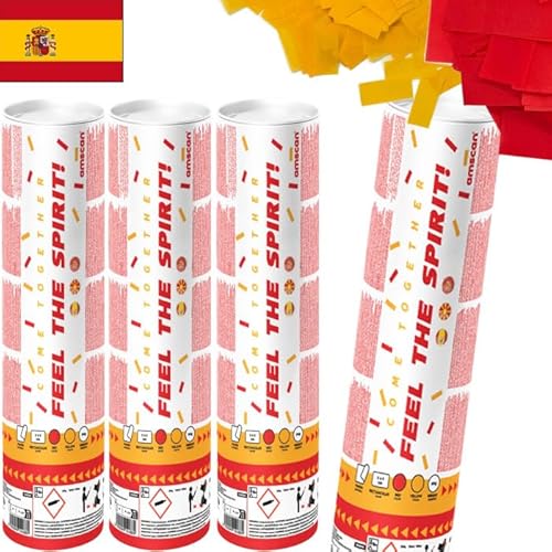 4 x Konfetti-Kanonen für * SPANIEN * | Länder Konfetti Regen zur Fußball EM 2024 | 2-3m Effekthöhe, 28cm Party Popper mit Papierkonfetti | Shooter Konfettikanone (Spanien) von Carpeta