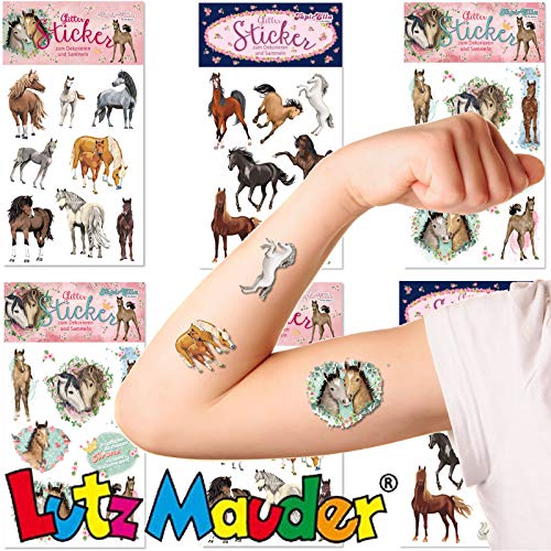 42x Glitzer-Sticker * SÜSSE Pferde * als Mitgebsel zum Kindergeburtstag und Horses-Party | Aufkleber Basteln Sammeln Kinder Geburtstag Geschenk Pony Fohlen von Carpeta