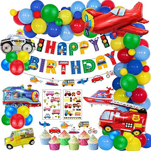 66-tlg. Ballon-Deko-Set * AUTOS + FAHRZEUGE * als Deko für Kindergeburtstag und Auto Mottoparty | Cars Feuerwehr Polizei Truck Flugzeug Party Partydeko von Carpeta