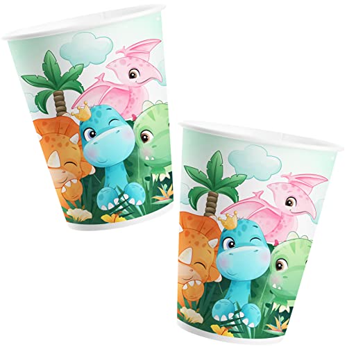 8 Becher * SÜSSE DINOSAURIER * für Kindergeburtstag und Party | Kinder Geburtstag Dino Baby Dinos Saurier Pappbecher Partybecher Cups von Carpeta