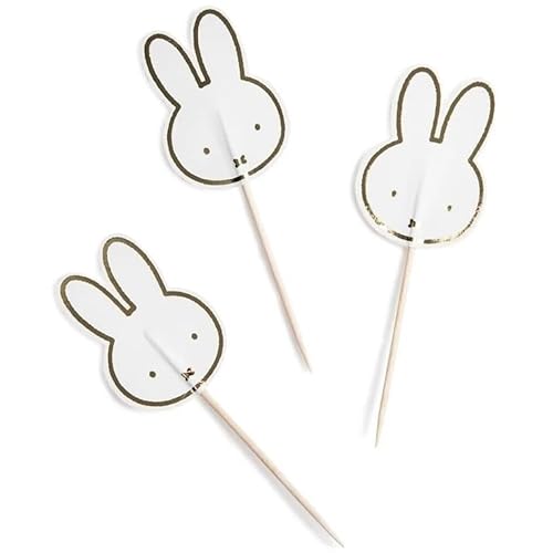 8 Partypicker * SÜSSES HÄSCHEN * als Deko zum Kindergeburtstag und Party | 10cm, aus Papier und Holz | Party Picks Picker Kinder Geburtstag Hase Osterhase Ostern von Carpeta