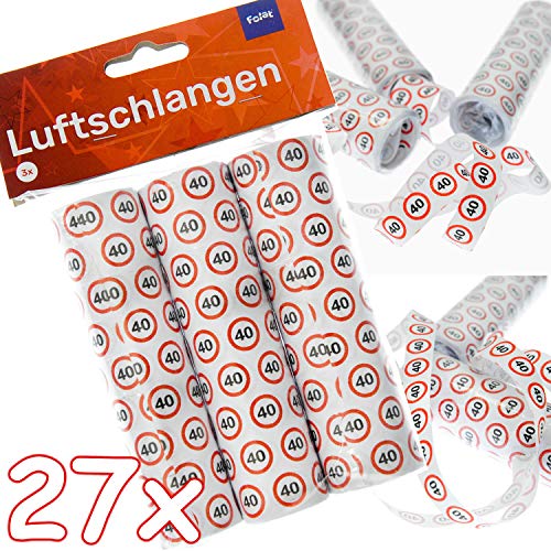 Carpeta 27 Luftschlangen * 40. Geburtstag * als Deko für Party und Birthday | 3 Rollen mit je 9 Schlangen mit Verkehrsschild Zahl 40 | Tischdeko Streamer von Carpeta