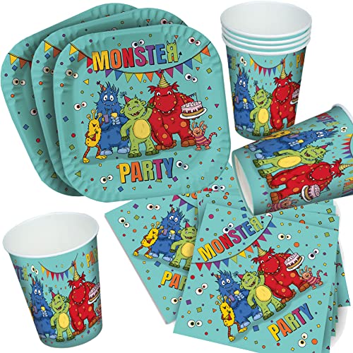 Carpeta 37-TLG Partyset * LUSTIGE Monster * für Kindergeburtstag mit Teller + Becher + Servietten + Deko | Kinder Geburtstag Set Mottoparty von Carpeta