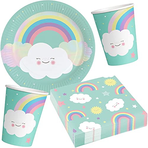 Carpeta 37-TLG. Party-Set * Regenbogen & Wolke * mit Teller, Becher, Servietten und Deko für Kindergeburtstag und Mottoparty | Kinder lieben diesen Rainbow zum Geburtstag und Motto-Party von Carpeta