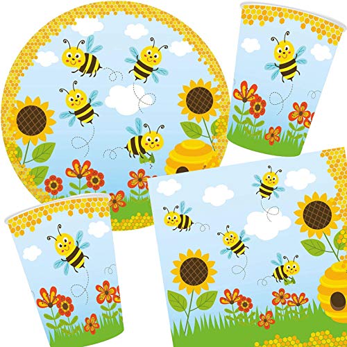 Carpeta 37-TLG. Party-Set * SÜSSE Bienen * mit Teller, Becher, Servietten und Deko für Kindergeburtstag und Mottoparty | Kinder lieben Diese Bienen zum Geburtstag und Motto-Party von Carpeta