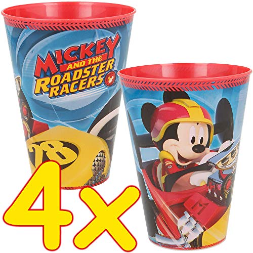 Carpeta 4x stabile Becher * MICKEY MOUSE and the ROADSTER RACERS * für Mottoparty und Kindergeburtstag | Micky Maus Cups aus Kunststoff | Perfekt für Kinder als Mitgebsel zum Geburtstag von Carpeta