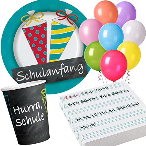 Carpeta 61-TLG. Party-Set * Einschulung * mit Teller, Becher, Servietten und Deko zum Schulanfang und ABC Mottoparty | Schulkinder lieben Diese Party zum Schulstart von Carpeta