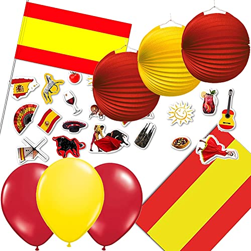 Carpeta 77-teiliges Dekoset * Spanien * für eine Länder-Party mit Wimpelkette + Fahnen + Lampions + Luftballons + Konfetti | Deko Dekoration Set Mottoparty von Carpeta