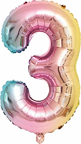 Folienballon Regenbogen Zahl 0 bis 9 als Deko für Geburtstag und Party | 80cm groß | Kinder Rainbow Zahlen Ballondeko Kindergeburtstag Partydeko, Edition: 3. Geburtstag von Carpeta