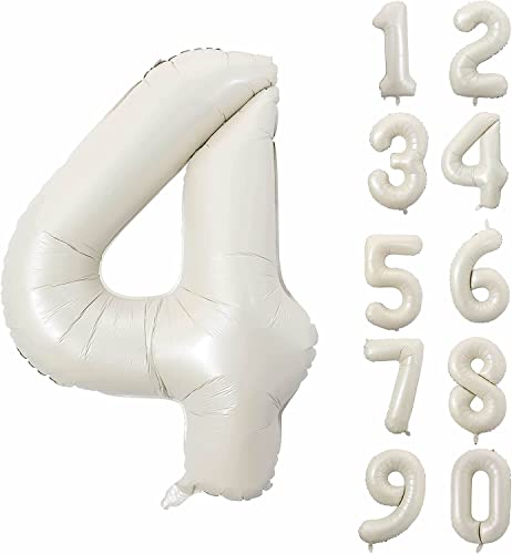 Folienballons * CREME WEISS * Zahl 0 bis 9 als Deko für Geburtstag und Party | 80cm groß | Beige Weiß Zahlen Kindergeburtstag Partydeko Ballon Luftballon, Edition: 4. Geburtstag von Carpeta