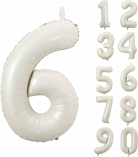 Folienballons * CREME WEISS * Zahl 0 bis 9 als Deko für Geburtstag und Party | 80cm groß | Beige Weiß Zahlen Kindergeburtstag Partydeko Ballon Luftballon, Edition: 6. Geburtstag von Carpeta