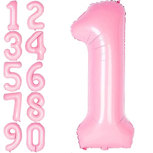 Rosa Folienballons Zahl 0 bis 9 als Deko für Geburtstag und Party | 80cm groß | Baby Babyrosa Pink Mädchen Zahlen Kindergeburtstag Partydeko Ballon Luftballon, Edition: 1. Geburtstag von Carpeta