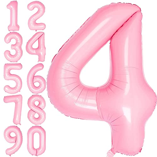 Rosa Folienballons Zahl 0 bis 9 als Deko für Geburtstag und Party | 80cm groß | Baby Babyrosa Pink Mädchen Zahlen Kindergeburtstag Partydeko Ballon Luftballon, Edition: 4. Geburtstag von Carpeta