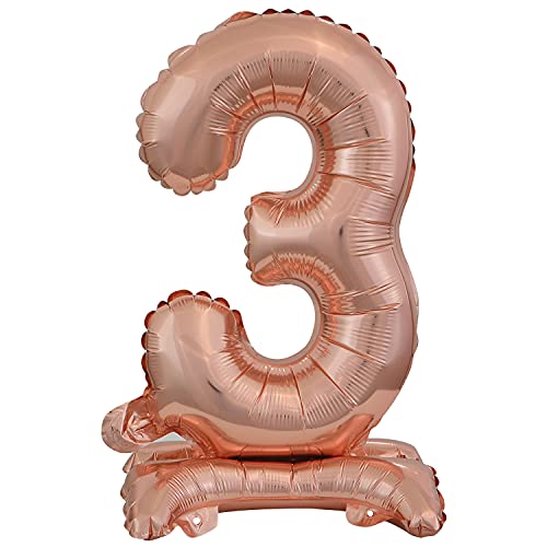 Stehender Folienballon Zahl 3 in Rosegold als Deko für Geburtstag, Party und Jubiläum | Höhe: 38cm mit Basis | kein Ballongas notwendig | Rose Gold Zahlen Ballon Dekoration Folienballons von Carpeta