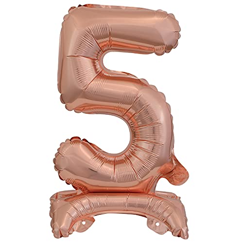 Stehender Folienballon Zahl 5 in Rosegold als Deko für Geburtstag, Party und Jubiläum | Höhe: 38cm mit Basis | kein Ballongas notwendig | Rose Gold Zahlen Ballon Dekoration Folienballons von Carpeta