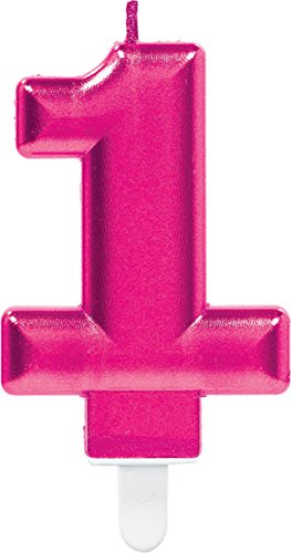 Zahlenkerze * ZAHL 1 * in PINK mit Steckfuß | ca. 10cm x 6cm groß | Deko 1. Geburtstag Geburtstagskerze Kerze von Carpeta