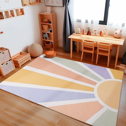 Carpetsale24 Kinderteppich Sonnen Muster Jungen und Mädchen Babyzimmer Teppich Kinderzimmer Bunt Teppich, Maße:80 x 120 cm, Farbe:Multi von Carpetsale24