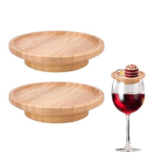 2 Stück Weinglas Topper,Wine Glass Charcuterie Topper,Weinglas Charcuterie Topper,Weinglas Topper Aus Holz,Wine Glass Charcuterie Board Topper für Desserts,Familienessen & Partyzubehör von Carreneu