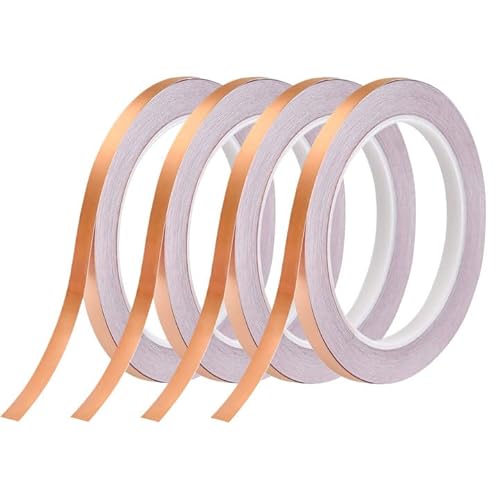 4 Rollen Kupferband Gegen Schnecken, 20mm x 6mm Kupferband Selbstklebend, Klebeband Leitfähig Copper Foil Tape Schneckenband Kupfer für EMI Abschirmung Schneckenschutz Elektro Reparatur Löten Basteln von Carreneu