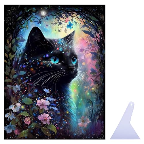 Diamond Painting Katze Set Diamond Painting Eckige Steine 5D Diamond Painting Tiere Diamond Painting Katzen DIY Schwarze Katze Geeignet Zum Aufhängen Im Wohnzimmer Schlafzimmer mit 1 Korrektor von Carreneu