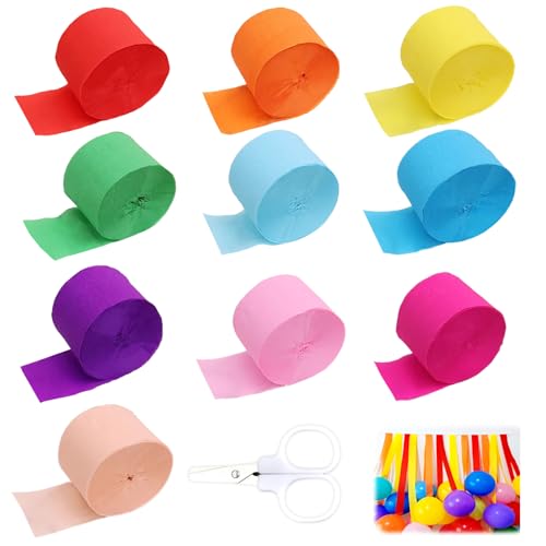 10 Rollen Krepppapier Bunt,Reispapier Basteln Luftschlangen Kreppband Bastelmaterial Für Regenbogen Deko Kindergeburtstag Hochzeit Geburtstags Party Feier Dekoration DIY Papier Streamer (4.5cmx25m) von Carreuty