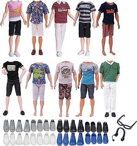 11 Stück Kleidung und Zubehör Kompatibel mit Ken= 3 Kurze Ärmel + 3 Kurze Hosen + 3 Schuhen + 1 Einer Brille Einem + 1 Kopfhörer, in zufälliger Reihenfolge für 12 Zoll Puppen von Carreuty