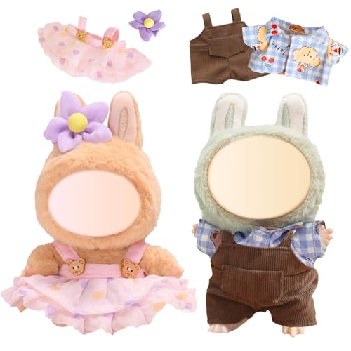 17 cm Kleidung für Puppe, 2er-Set, Monster-Puppenkleid, Zubehör mit Hemden, Riemen, Hosen, Rock, Haarspangen, niedliche Plüschkleidung für 17 cm große Puppe, Jungen und Mädchen, für beste Geschenke von Carreuty