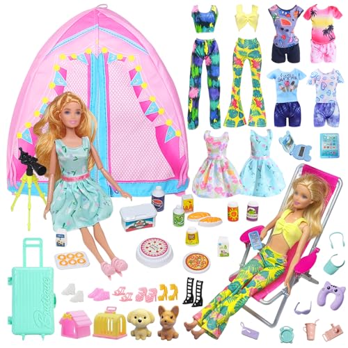 43 Stück Kleidung Camping Sets Kompatibel mit 11.5inch Puppe, 1 Zelt 1 Liegestuhl 4 Oberteile 4 Hosen 1 Rock 1 Fernglas 1 Reisegepäck 24 Zubehör 6 Schuhe für 11,5 Zoll Puppe Mädchen Geschenk Zufällig 43 Stück Kleidung Camping Sets Kompatibel mit 11.5inch Puppe, 1 Zelt 1 Liegestuhl 4 Oberteile 4 Hosen 1 Rock 1 Fernglas 1 Reisegepäck 24 Zubehör 6 Schuhe für 11,5 Zoll Puppe Mädchen Geschenk Zufällig von Carreuty