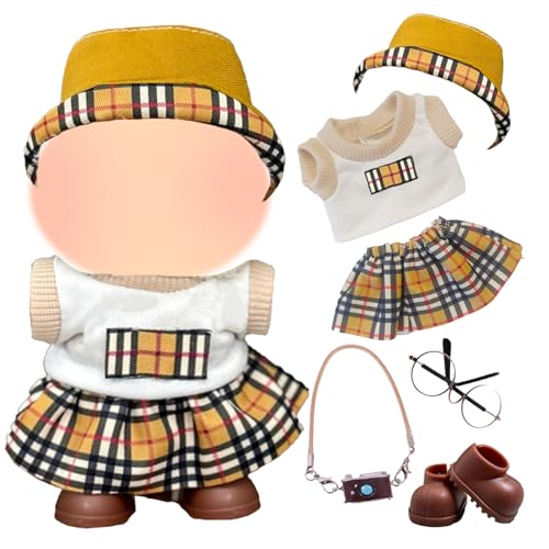 6 Stück Kleidung Kompatibel mit Labu 17cm Puppen, Mini Puppenkleidung Outfit Zubehör mit Gelbe Kariertes Oberteil Rock Hut Brille Kameraanhänger Schuhe für Jungen und Mädchen DIY Puppen Geschenke 6 Stück Kleidung Kompatibel mit Labu 17cm Puppen, Mini Puppenkleidung Outfit Zubehör mit Gelbe Kariertes Oberteil Rock Hut Brille Kameraanhänger Schuhe für Jungen und Mädchen DIY Puppen Geschenke von Carreuty