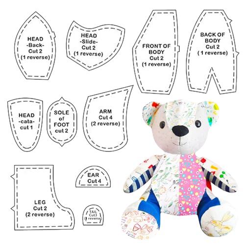 Memory Bear Vorlage Lineal 10 Stück 30,5 cm Acryl Memory Bär Vorlage Muster Kit mit Anleitung 2024 Neu Memory Bear Nähset DIY Nähen Quilten Memory Bär Muster Weihnachtsgeschenke von Carreuty