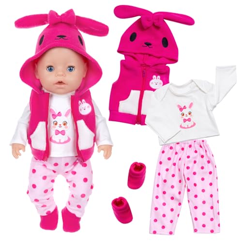 Puppenkleidung für 35-43 cm Baby Puppen, Rose Hase Baby Kleidung mit Bluse Weste Hose Socken, Puppenzubehör für 14-17 Zoll Neugeborene Baby Puppen Mädchen Geburtstag von Carreuty