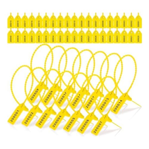 Carriere Feuerlöscher-Etikett, Siegel, Sicherheitsnummer, Reißverschlusskragen, 250 mm Länge, 2000 Stück, Gelb von Carriere