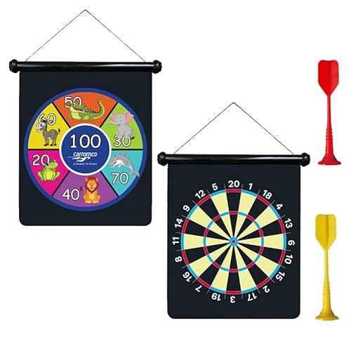 Carromco Aufrollbare, magnetische Dartscheibe Outdoor Kinder mit 6 Pfeilen, Magna Kids Dartscheibe, zweiseitig Bedruckt mit Nummern/Tiermotiven von Carromco